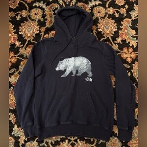 The North Face Men's Navy Hoodie with Bear Design
